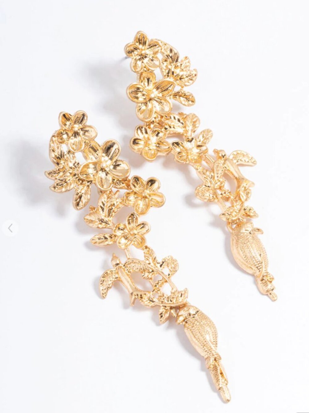 Lovisa Gold-Tone Flower Bird Drop Earrings Statement Cottagecore Fairycore EUC